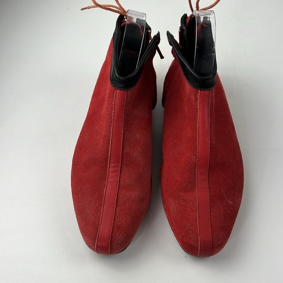 Pointer Red Suede  Side Zip Booties with Back Lace Up - Picture 3 of 9